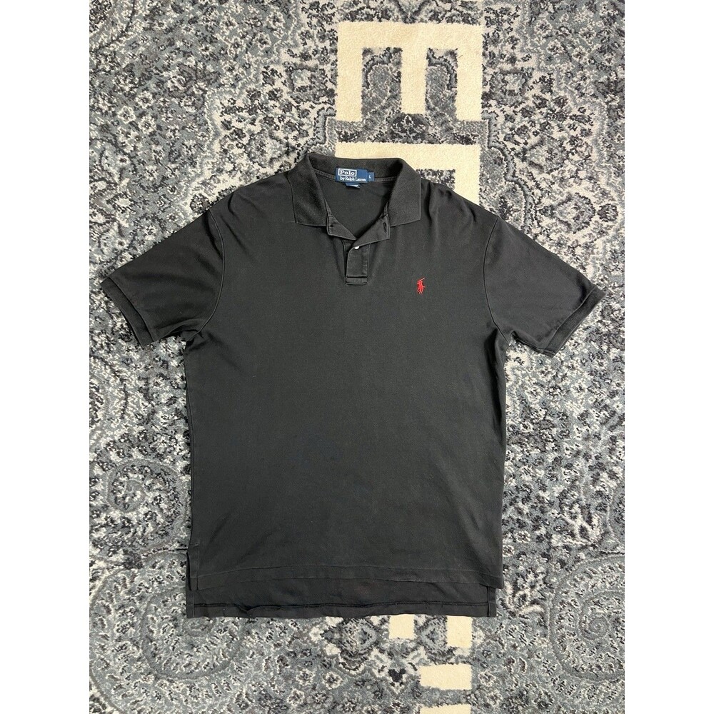 VTG Polo Ralph Lauren Polo Shirt Mens L Black Short Sleeve Red Pony Embroidery